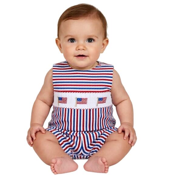 Edgehill Collection Other - Edgehill Collection Round Neck Sleeveless Smocked American Flag Jon Jon 3T